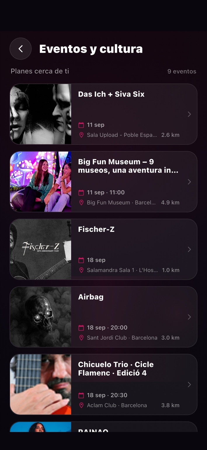 Pantalla real de TÚ SÍ con eventos y cultura cerca